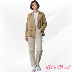 Mine Lightweight Beige Khaki Women's Double Breasted 6 Snap Jacket Sz L